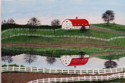 Red Roofed Barn Reflections
